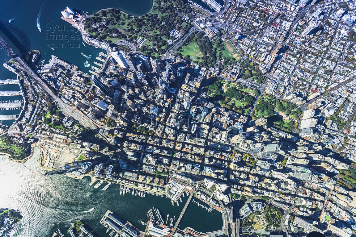 A vertical view of Sydney CBD from 5000 feet.
