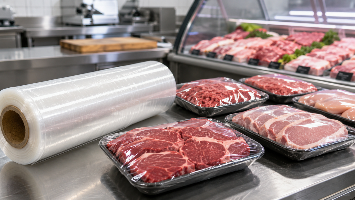 Clear commercial meat film wrap for butcher shops, meat trays and food businesses in Australia