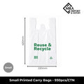 Small printed carry bags supplied in a bulk carton of 930 pieces for retail, takeaway and commercial use