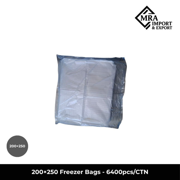 200×250mm freezer bags in bulk carton of 6,400 pieces for commercial food storage in Australia