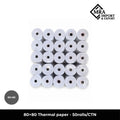 80×80mm thermal paper rolls supplied in a bulk carton of 50 rolls for commercial receipt and POS printing