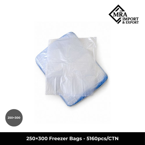250×300mm freezer bags in bulk carton of 5,160 pieces for commercial food storage in Australia