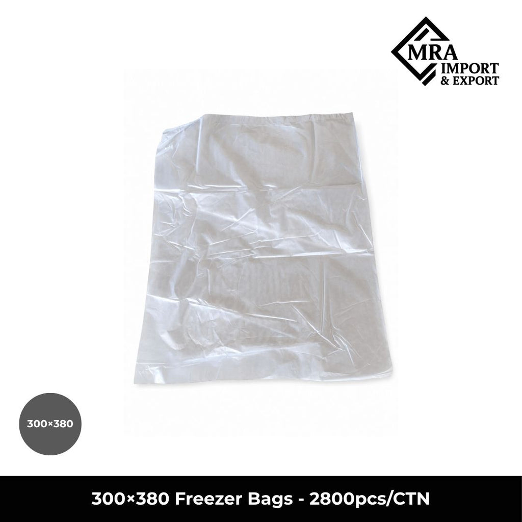 300×380mm freezer bags in bulk carton of 2,800 pieces for commercial food storage in Australia