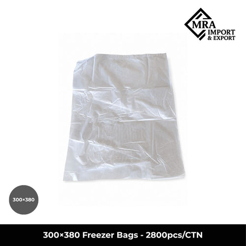 300×380mm freezer bags in bulk carton of 2,800 pieces for commercial food storage in Australia