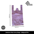 Medium pink carry bags supplied in a bulk carton of 660 pieces for retail, takeaway and commercial use