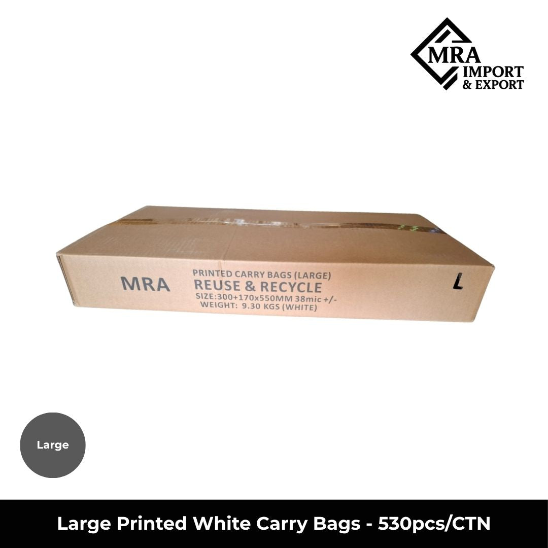 Large Printed White Carry Bags – 530pcs/CTN