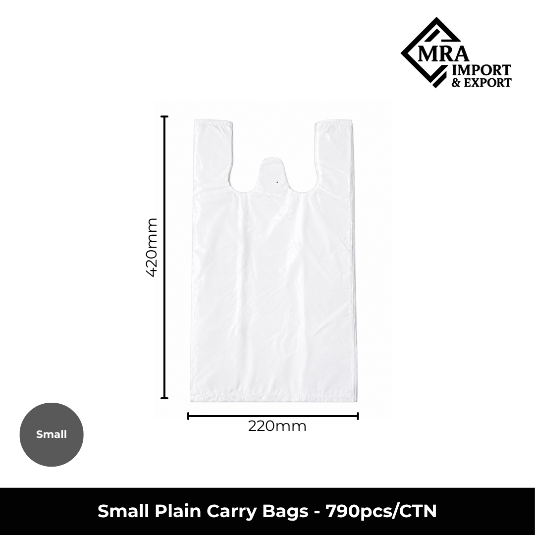 Small white plain carry bags supplied in a bulk carton of 790 pieces for retail, takeaway and commercial use